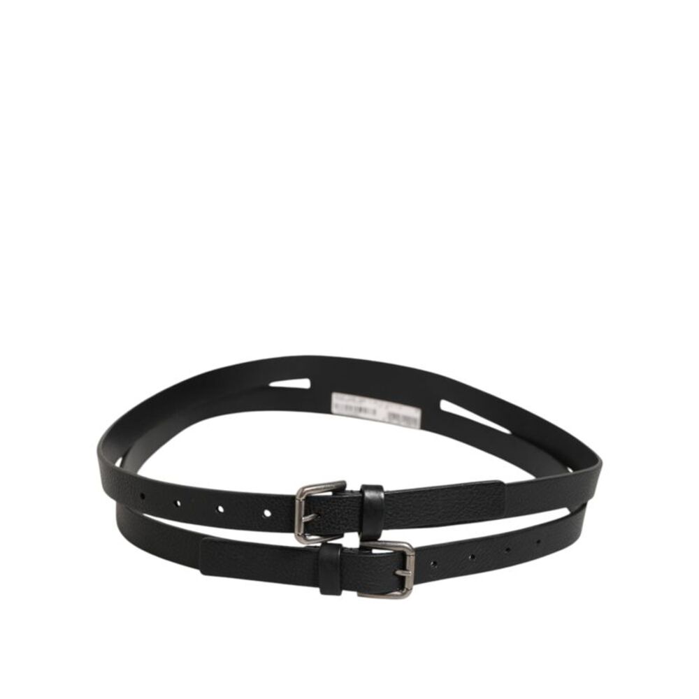 Dolce & Gabbana Black Double Strap Leather Gold Buckle Men's Belt - Picture 3 of 3